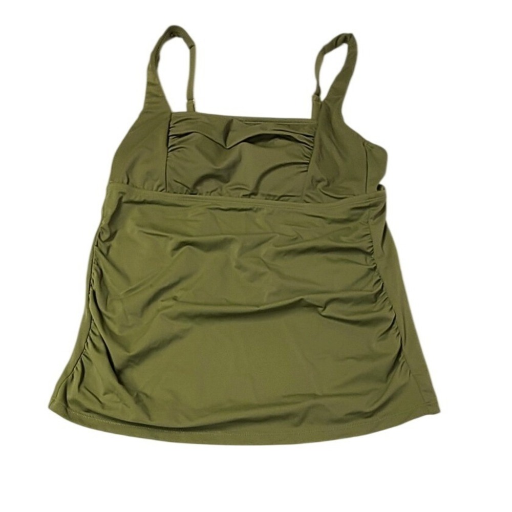 Shade & Shore Womens Olive Green Ruched Tankini Swim Top Size M 8-10 Square Neck